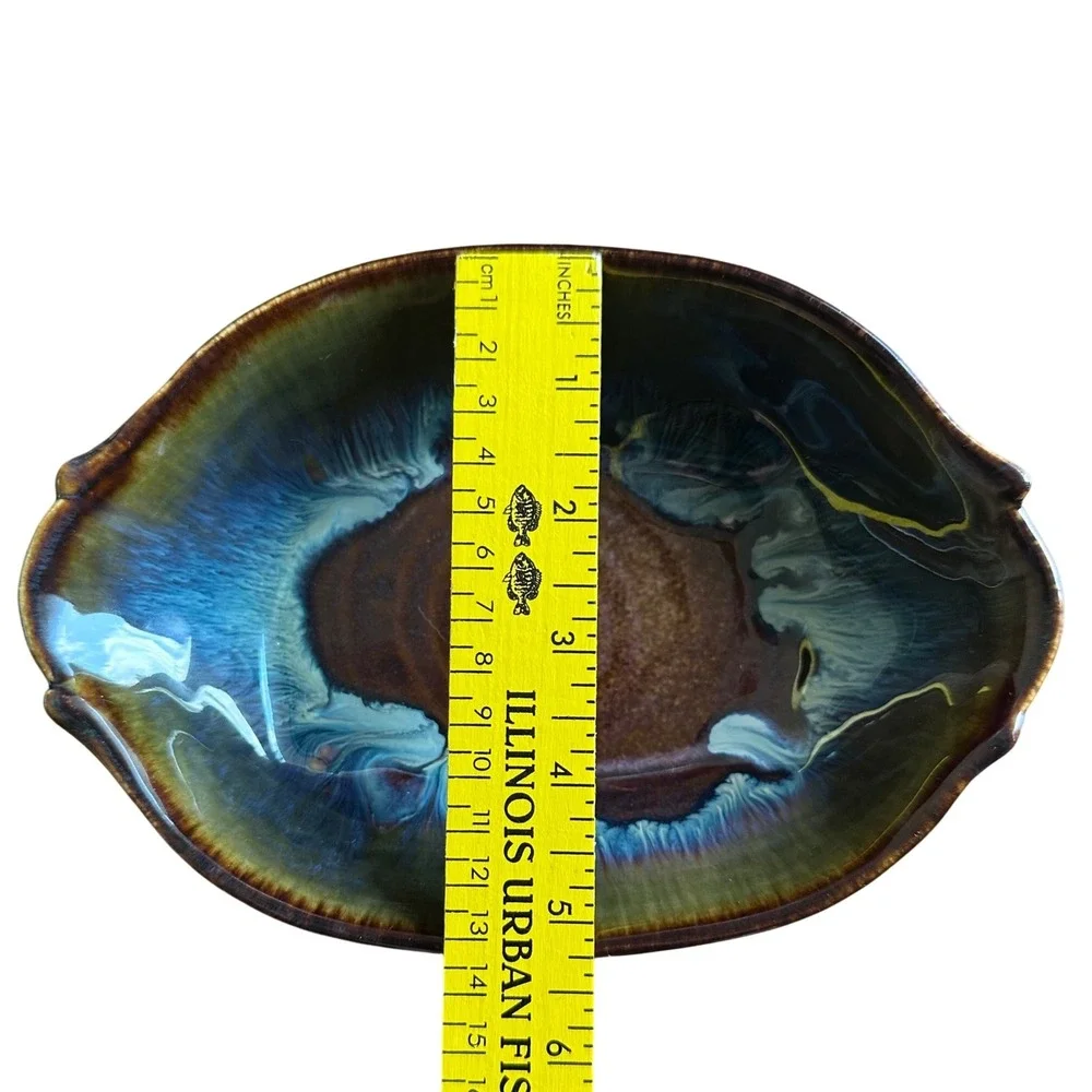 Bill Campbell Pottery Galaxy Glaze Oval Bowl Signed Studio Art Ceramic Blue